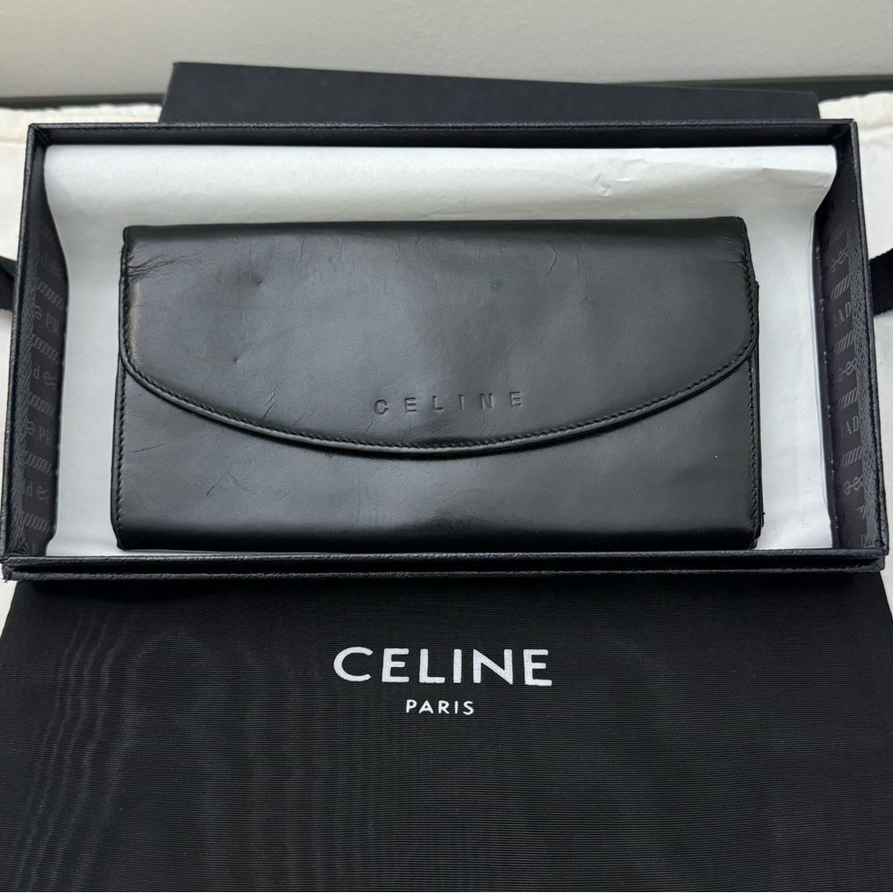 Authentic Celine Black Long Leather Wallet Made in Italy M/98/1